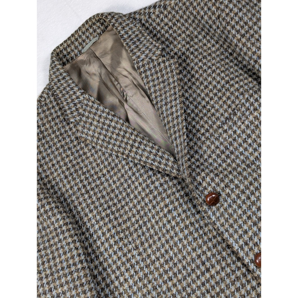 Vintage Harris Tweed Brown Houndstooth Scottish Wool Mens Blazer Size 44R‎